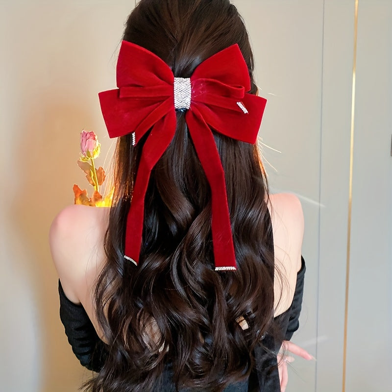 Rhinestone Bow Hair Clip Ribbon Bowknot Hairpin Ponytail Holder