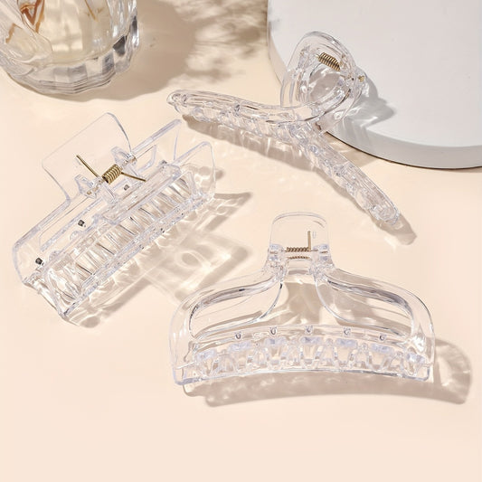 3pcs Large Hair Claw Transparent Plastic Shark Claw Style Hair Accessories