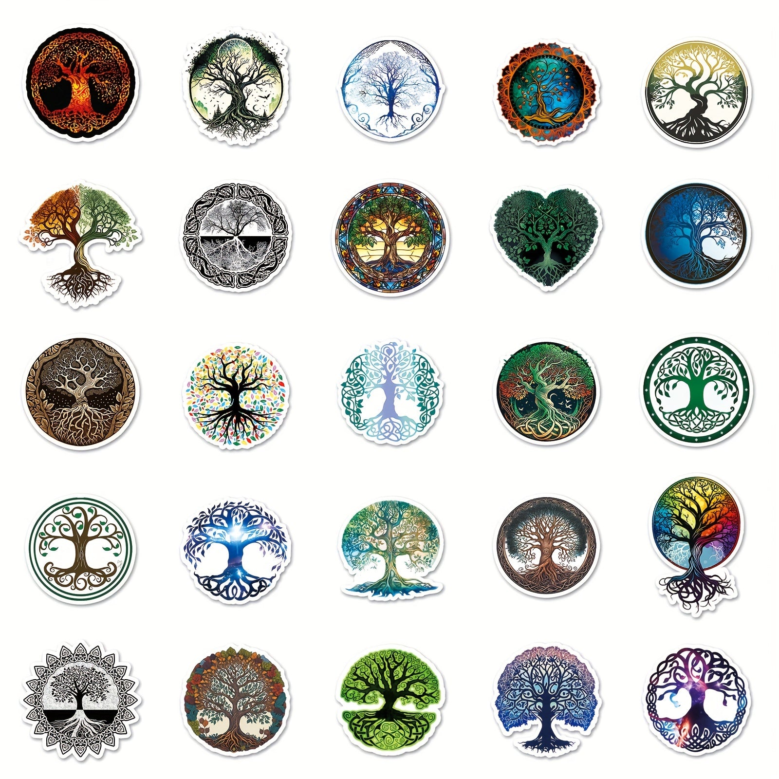50pcs Retro Viking Tree Of Life Graffiti Stickers, Waterproof DIY Sticker
