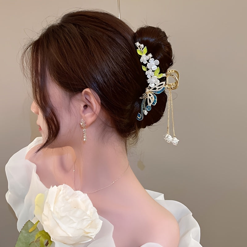 Bee Flower Rhinestone Hair Claw Clip Tassel Ponytail Hair Clamps