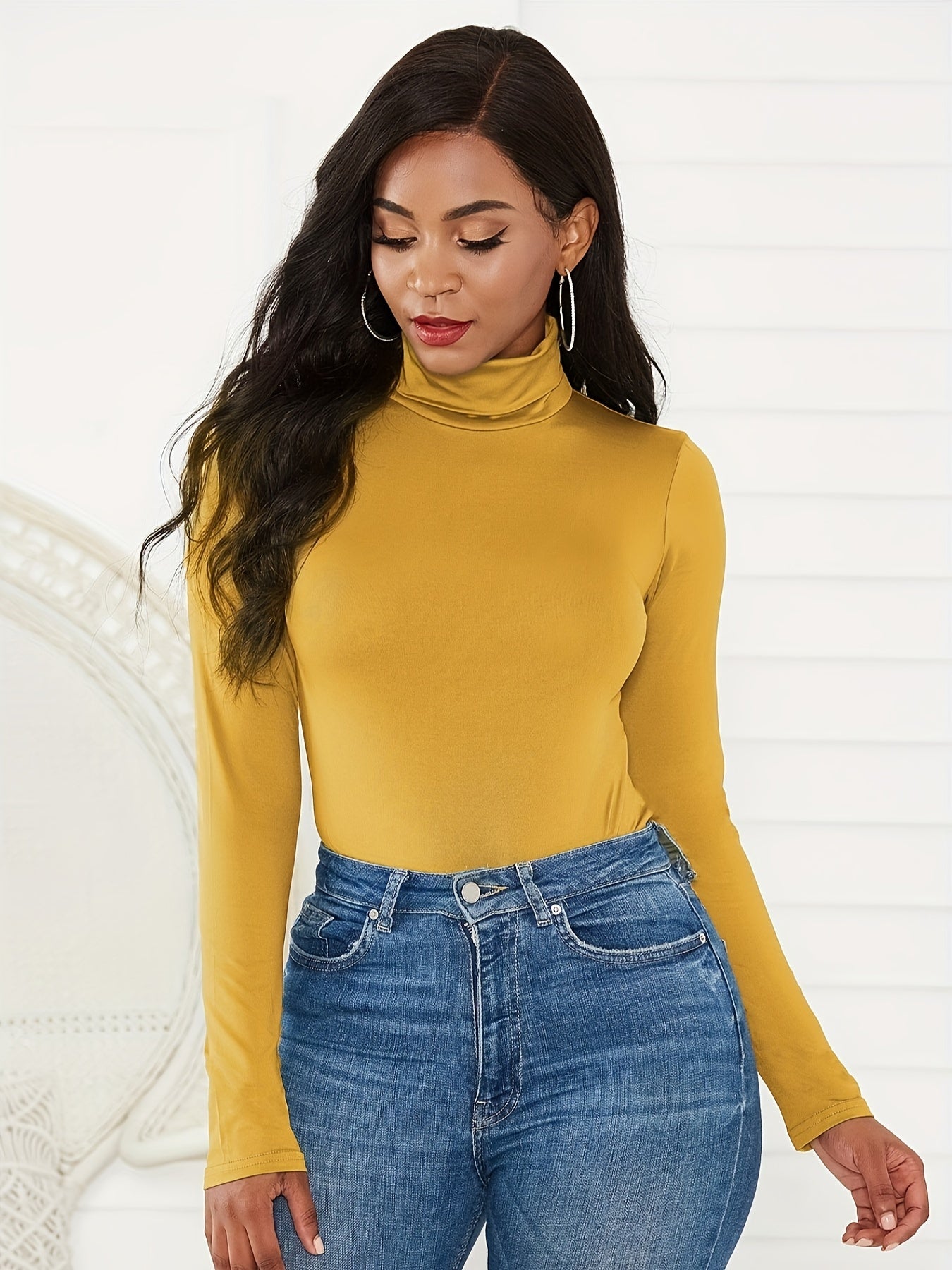 Mock Turtleneck Long Sleeve Bodysuit Women Sexy Lingerie Leotard