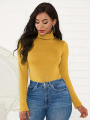 Mock Turtleneck Long Sleeve Bodysuit Women Sexy Lingerie Leotard
