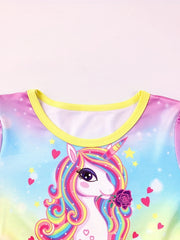 Kid Girls Unicorn Dress Short Sleeve Casual Kids Outfit