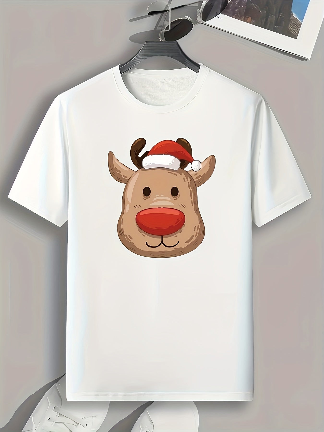 Christmas Deer Print Men's Graphic T-shirt Casual Comfy Tees