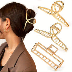 Metal Rectangle Hair Claw For Thick Hair Non Slip Barrette Long Hair Accessory