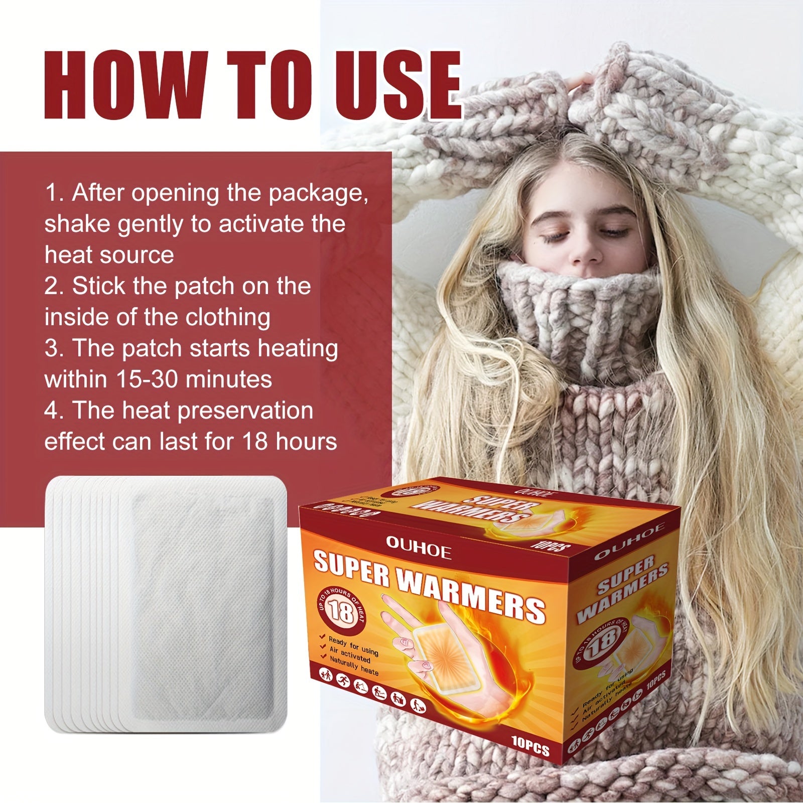 10pcs Disposable Hand Warmers Self-heating Cold-proof Warm Patches
