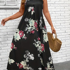  Floral Print V Neck Maxi Cami Dress