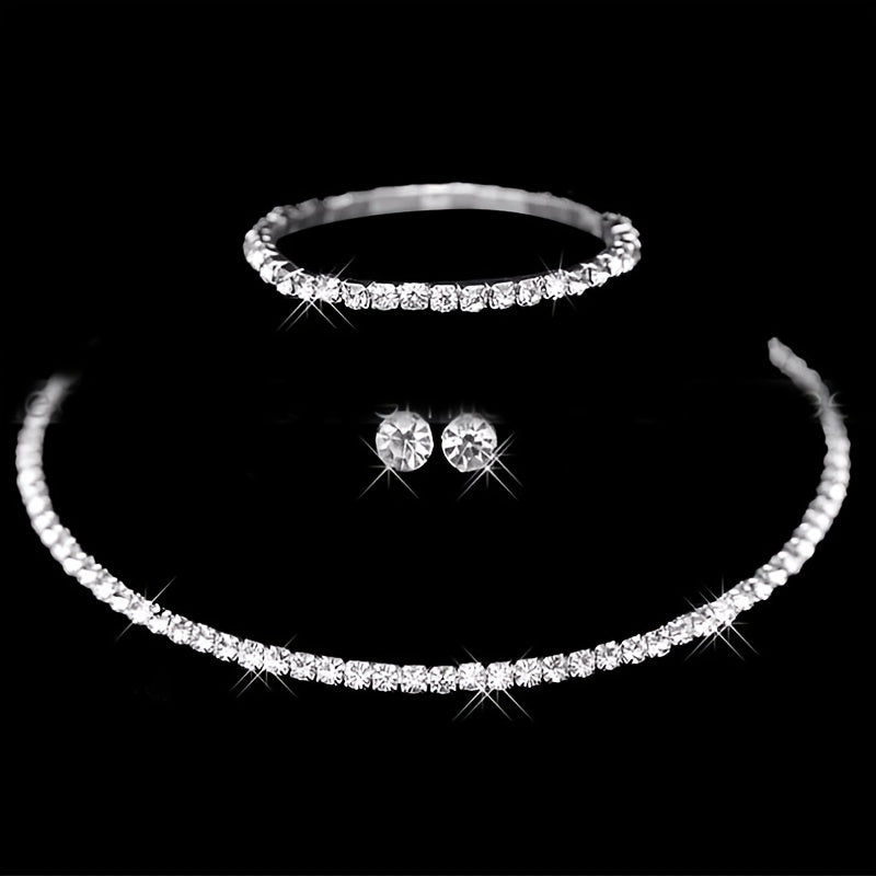 Zircon Bridal Jewelry Set: Necklace, Earrings, Bracelet