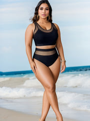  Mesh Tank Bra & High Waisted Panty Swimsuit Set