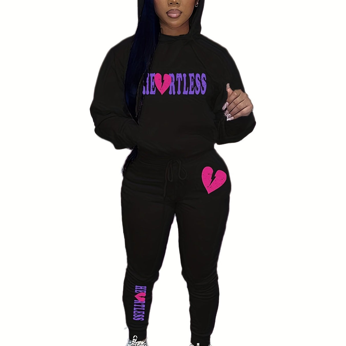 Casual Letter Print Hoodie & Pants Set Women's Clothing