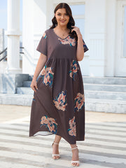 Floral Print V-Neck Maxi Dress Plus Size