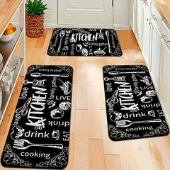 Kitchen Element Mat Kitchen Utensils Pattern Rug Hand Washable