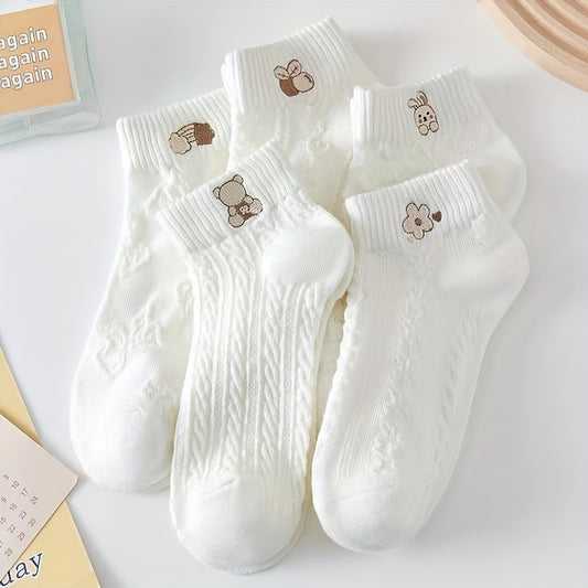 Teen's Animal Pattern Liner Anklets Socks 5 Pairs