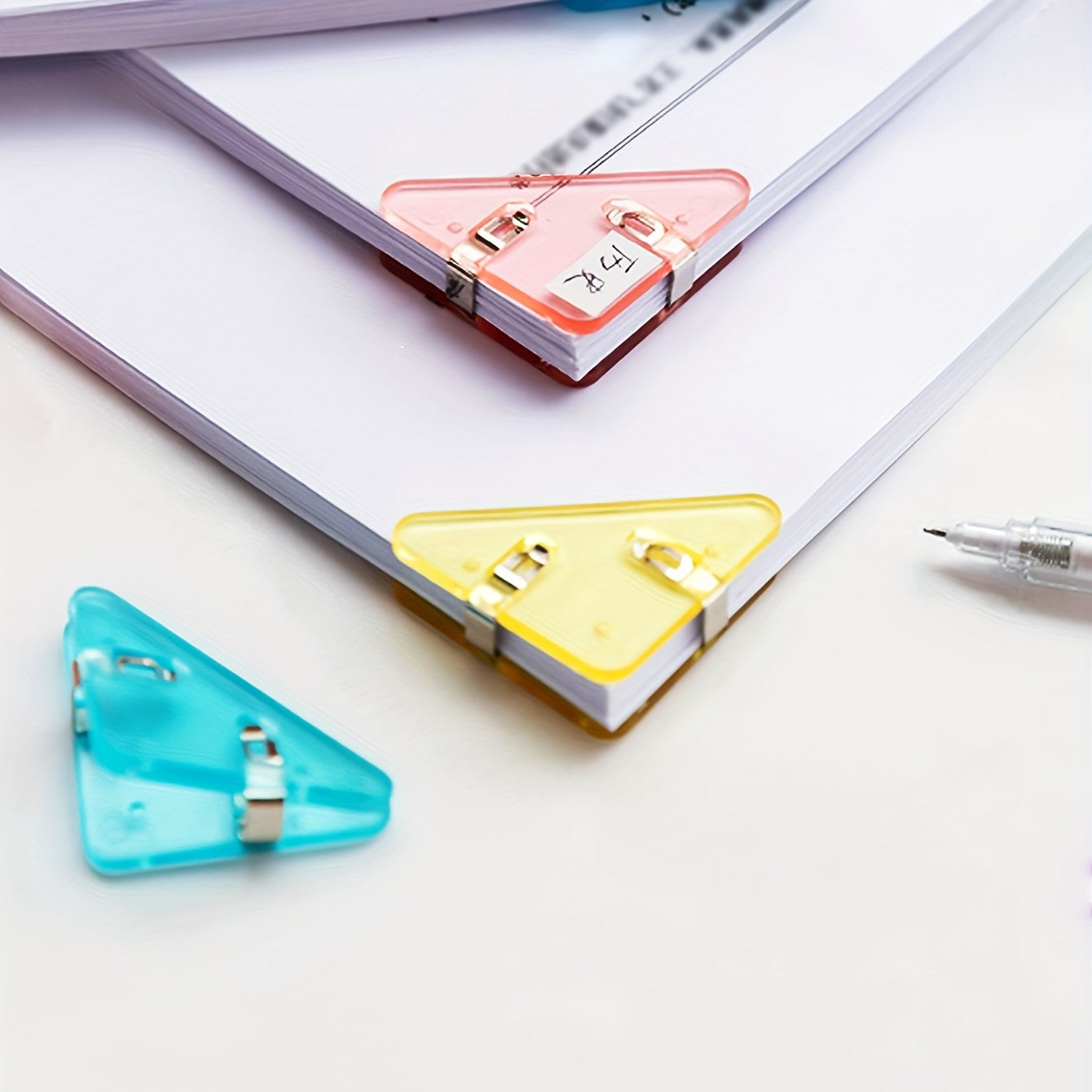 10pcs Triangle Transparent File Edge Clip School Supplies