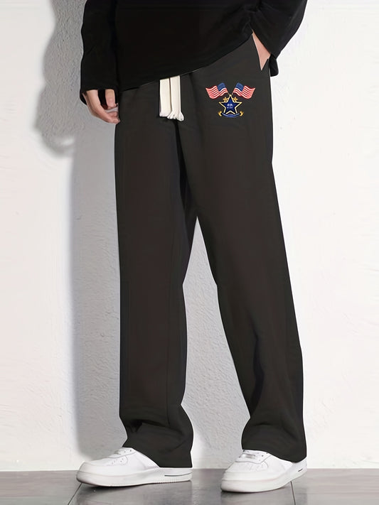 Independence American Flag & Star Pattern Joggers Men's Casual Loose Fit Pants