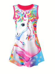 Toddler Girls Unicorn Graphic Tank Dress For Party