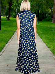 Women's Plus Daisy Print Maxi Tank Dress With Pockets
