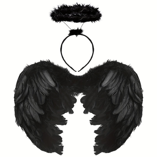 Halloween Angel Wings Costume Ladies With Halo Angel Wings