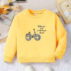 Floral Bicycle Graphic Sweatshirt For Girls Comfy Round Neck Pullover Tops