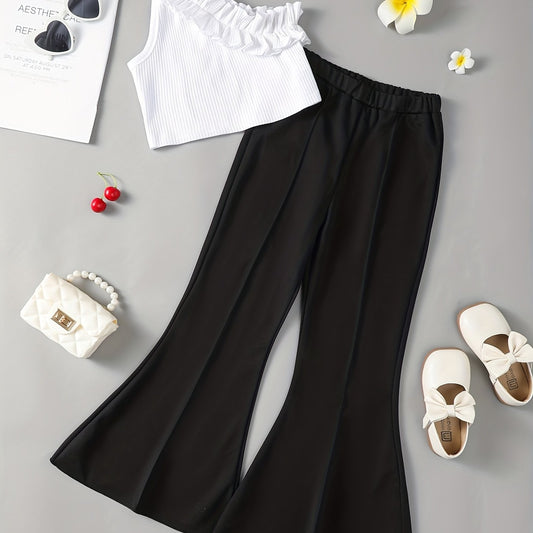 Toddler Girls One Shoulder Ruffle Top & Flare Leg Pants Set