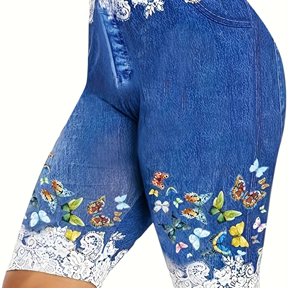 Floral & Denim Print Casual Leggings for Women