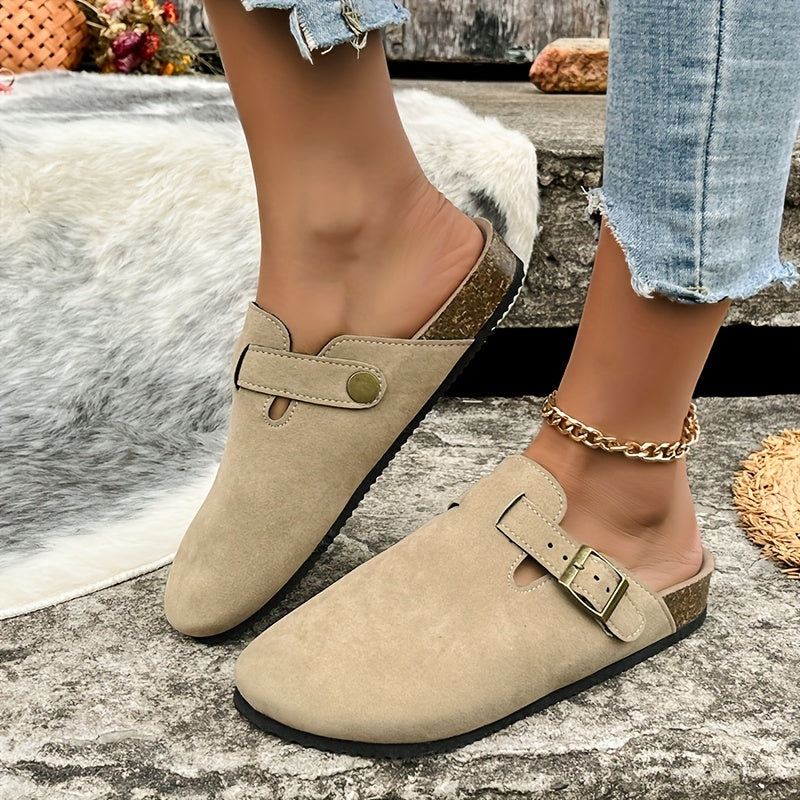 Women's Canvas Slip On Buckle Decor Non-slip Clogs