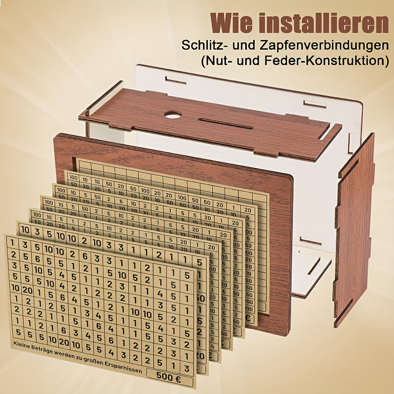 Wooden Money Box, 8 Savings Goals, Counter, Reusable