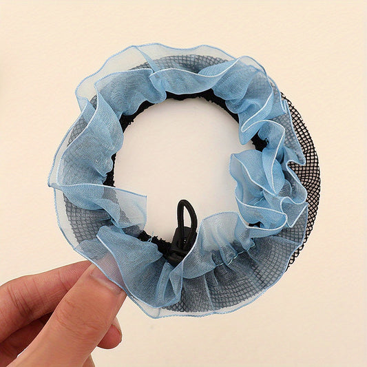 Toddler Girls Ruffle Trim Drawstring Sweet Bun Net Hair Elastic