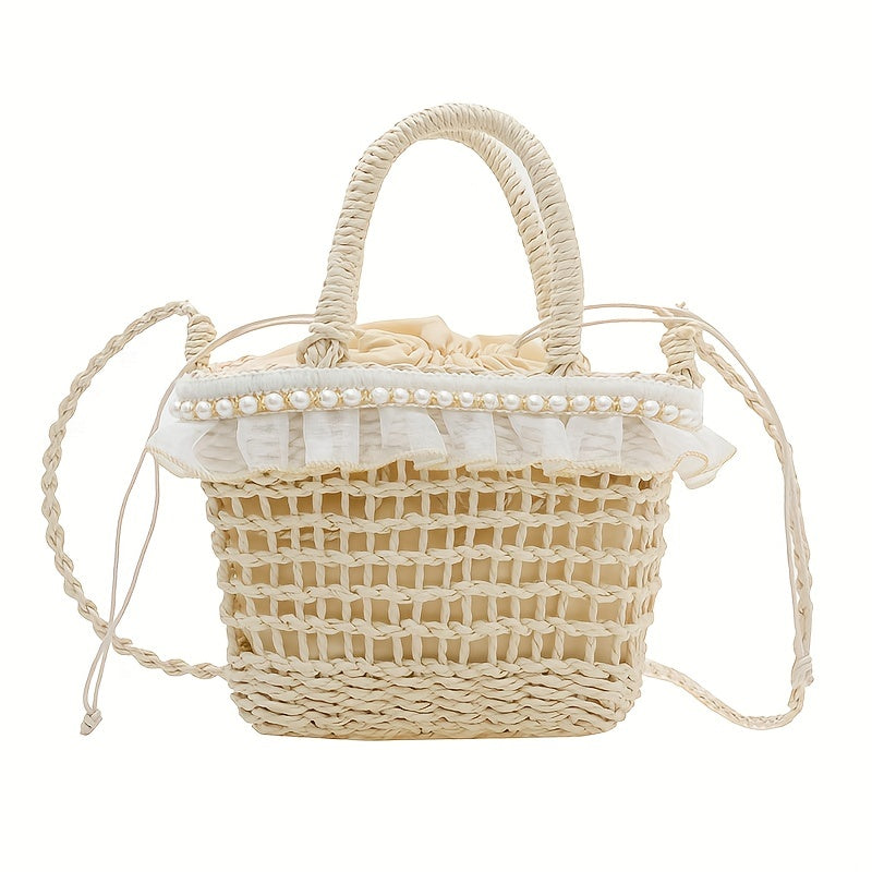 Girls' Lace Straw Woven Handbag Casual Crossbody Bag