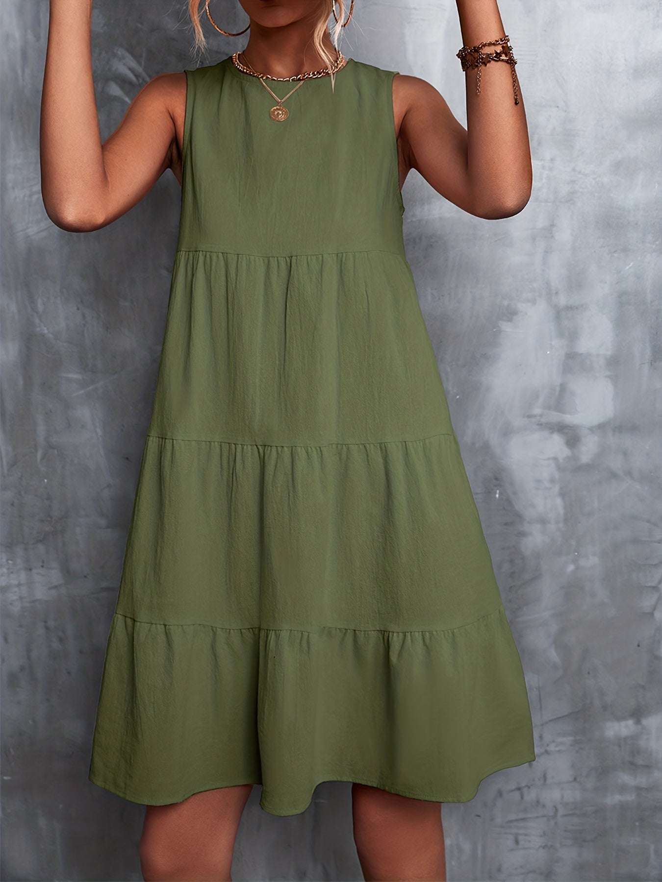 Sleeveless Swing Cake Dress Casual Solid Summer Dresses Women