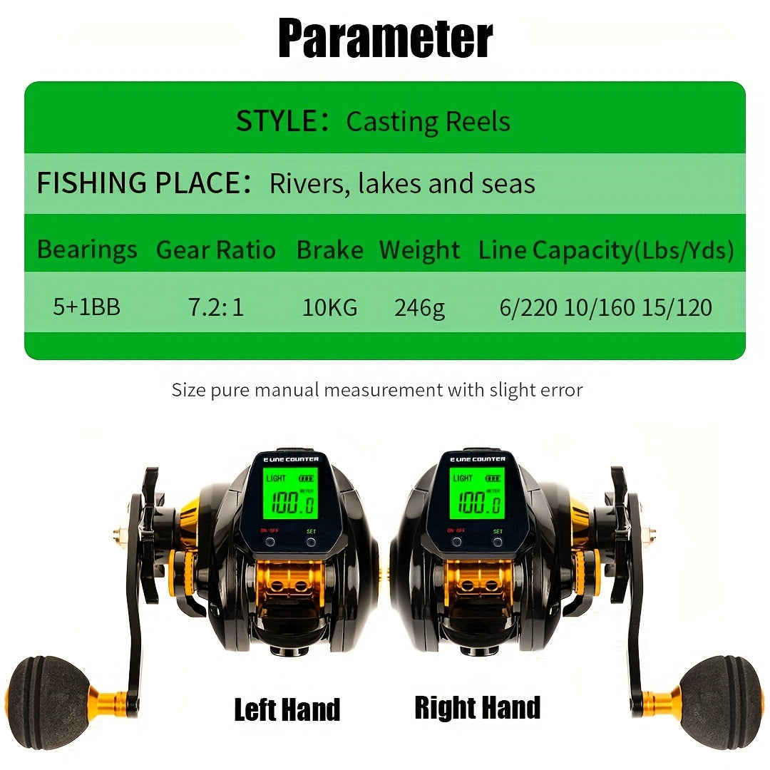 HD Display Fishing Reel 7.2:1 Gear Ratio Magnetic Brake System
