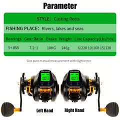 HD Display Fishing Reel 7.2:1 Gear Ratio Magnetic Brake System