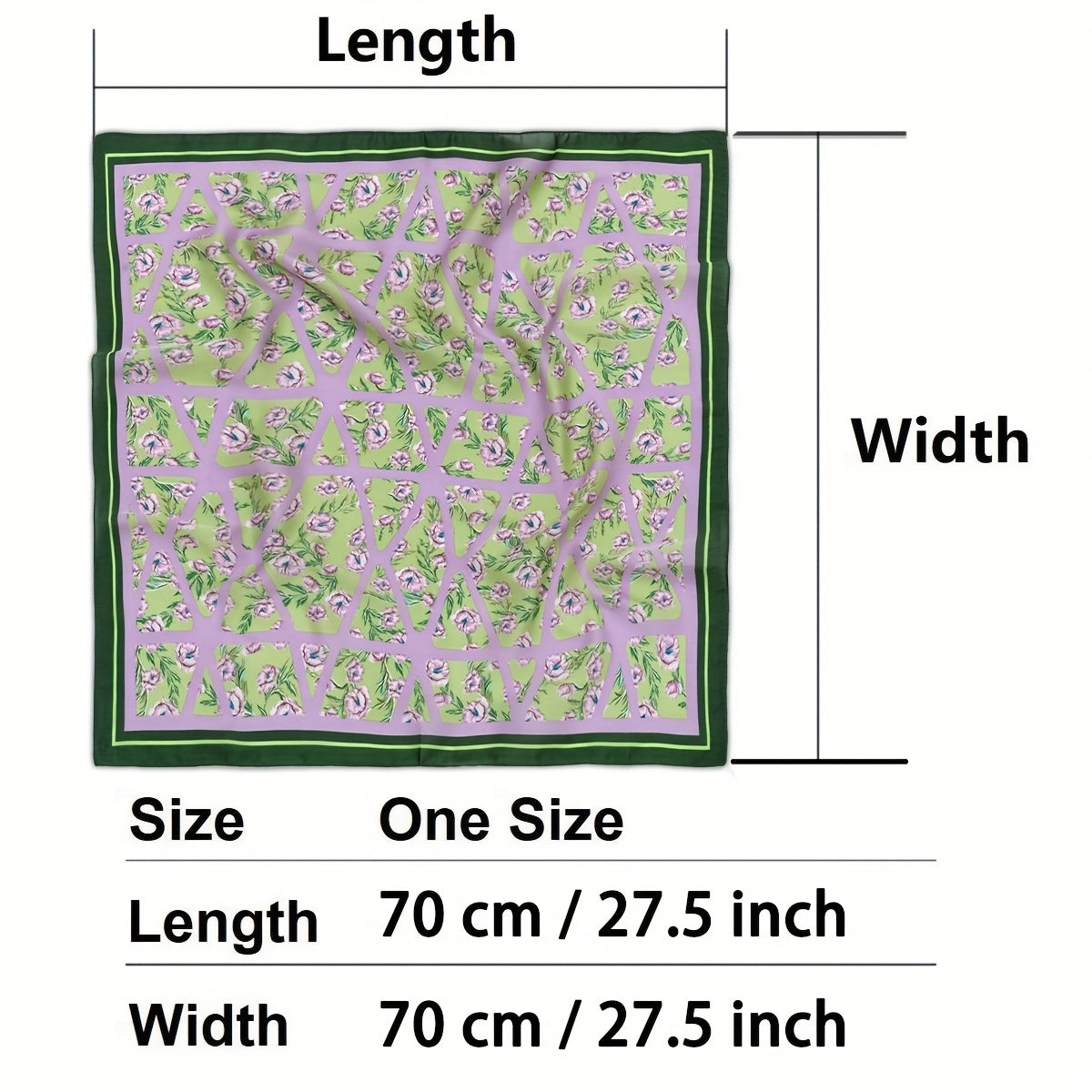 Eustoma Print Bandana Square Scarf Silky Geometric Block Purple Neck Wrap