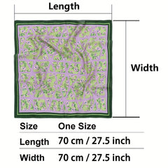 Eustoma Print Bandana Square Scarf Silky Geometric Block Purple Neck Wrap