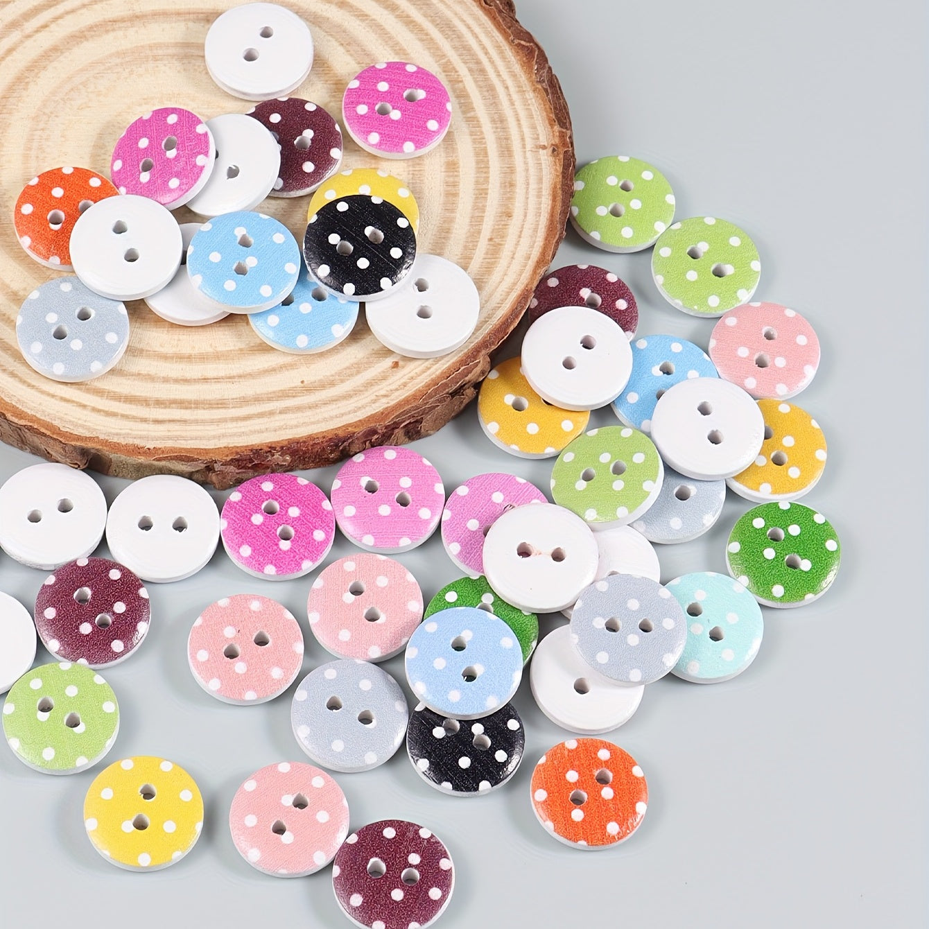 50pcs Mixed Wooden Dot Pattern Buttons 2 Holes For Sewing Craft Scrapbooking