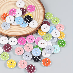 50pcs Mixed Wooden Dot Pattern Buttons 2 Holes For Sewing Craft Scrapbooking