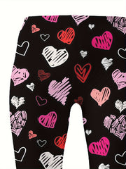 Heart Painting Graphic Leggings Girls Thick Leggings for Spring