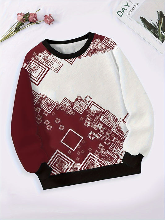 Girls Squares Pattern Crew Neck Sweatshirt Spring Fall Christmas Gift