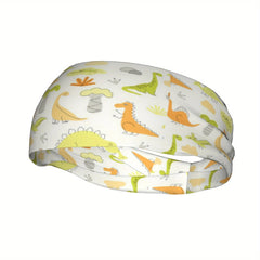 Cartoon Dinosaur Sports Headband Sweat Wicking Stretchy Breathable Polyester