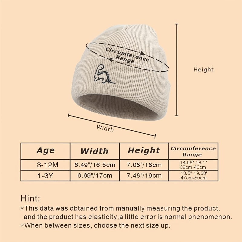 3pcs Baby Beanie Set Winter Warm Knitted Hat Dinosaur Embroidery