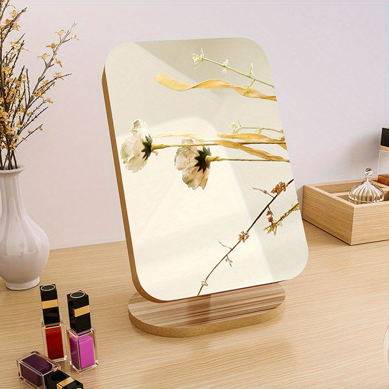Wooden Desk Makeup Mirror 360 Degree Adjustable