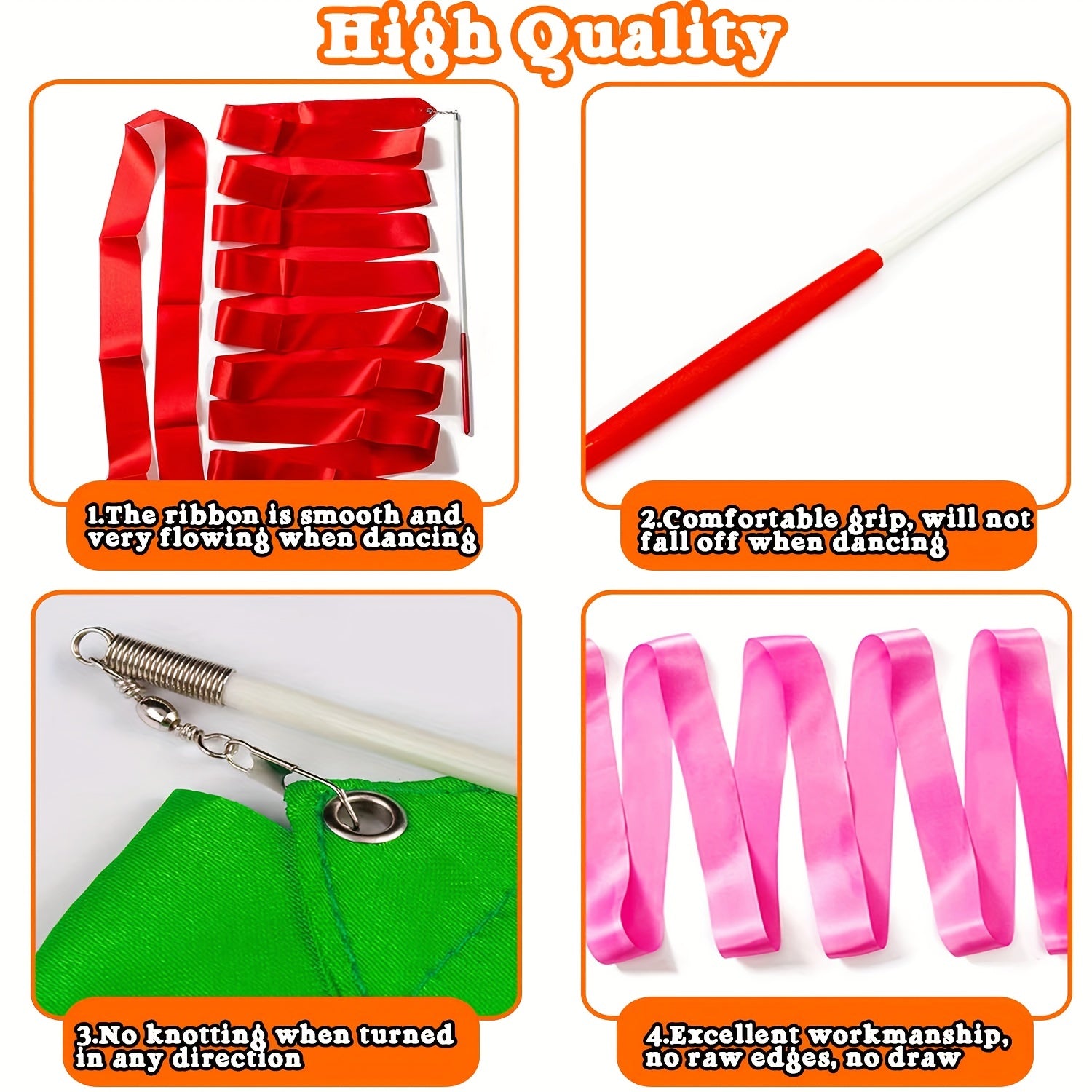 14pcs Dance Ribbon Streamer Rhythmic Gymnastics Ribbon Wand