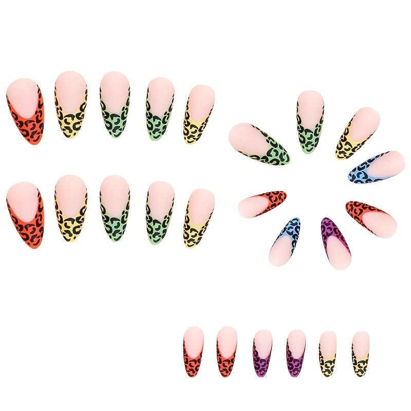 24pcs Leopard Print Almond Press On Nails Long Matte Acrylic Stiletto Nails