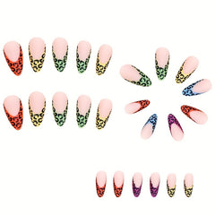 24pcs Leopard Print Almond Press On Nails Long Matte Acrylic Stiletto Nails
