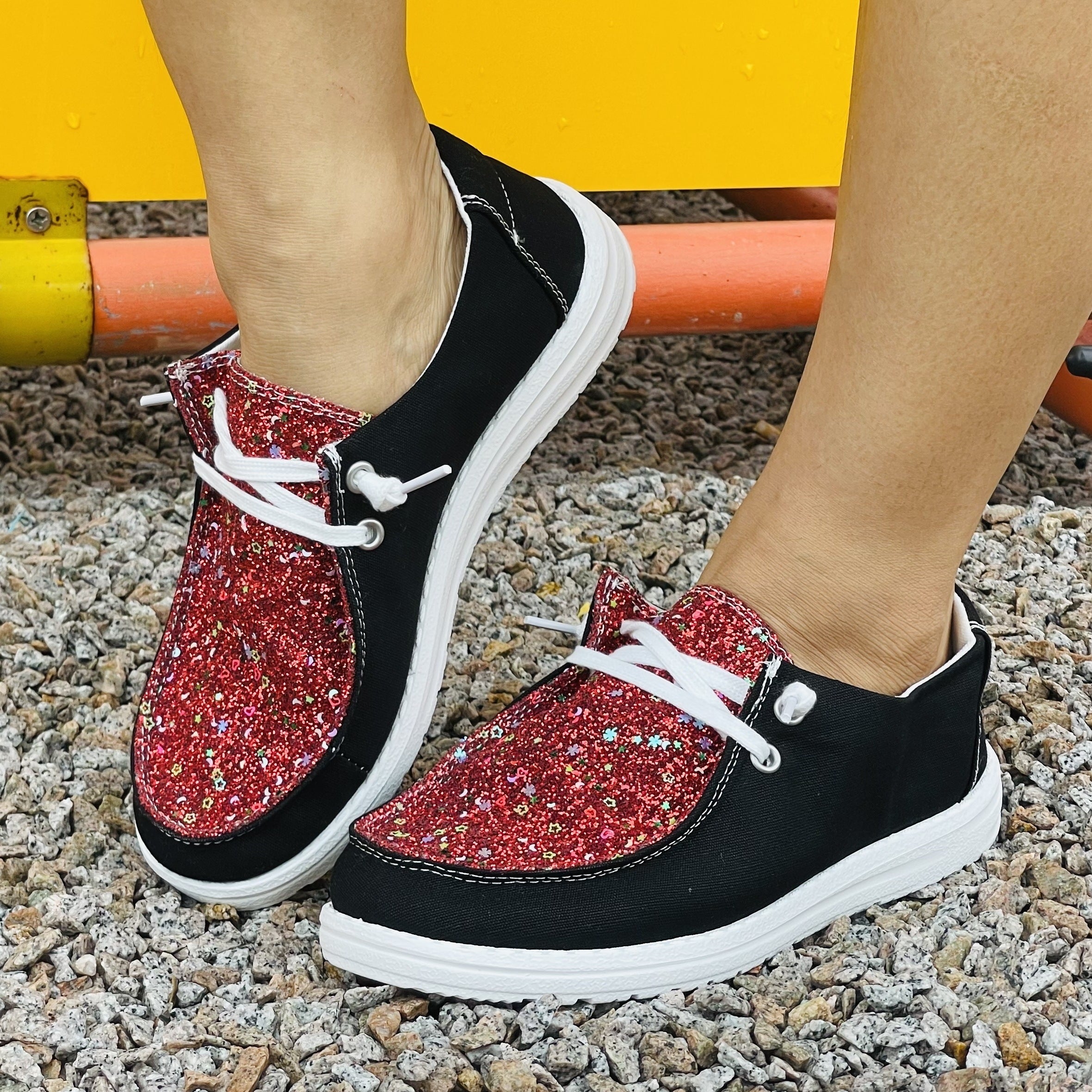 Sequins Slip On Colorblock Canvas Shoes Lightweight Casual Daily Shoes