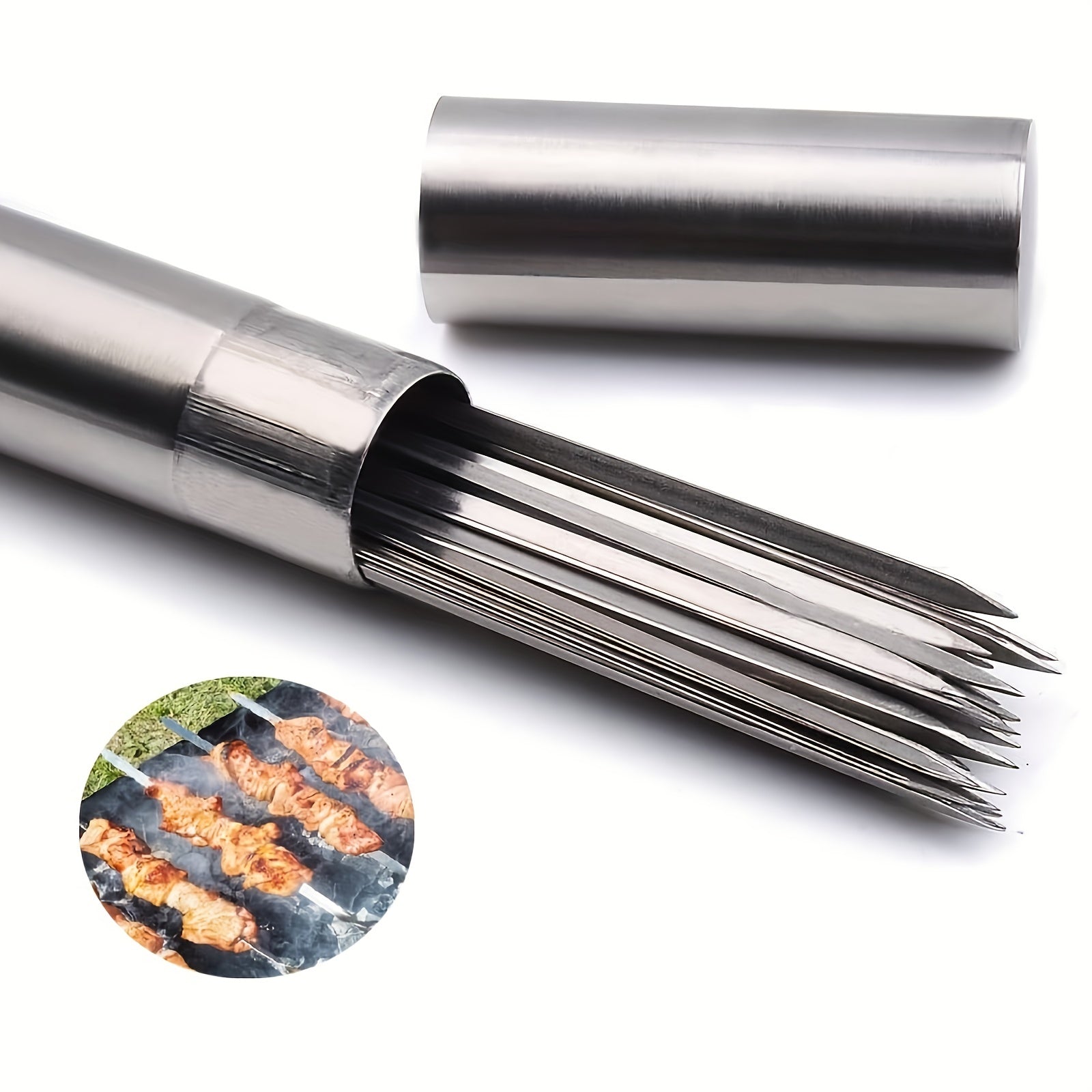 Stainless Steel BBQ Skewers with Storage Tube - Outdoor Camping Picnic