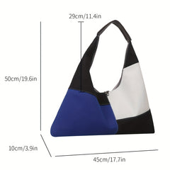 Colorblock Hobo Bag Large Capacity Canvas Shoulder Bag Women's Casual Handbag