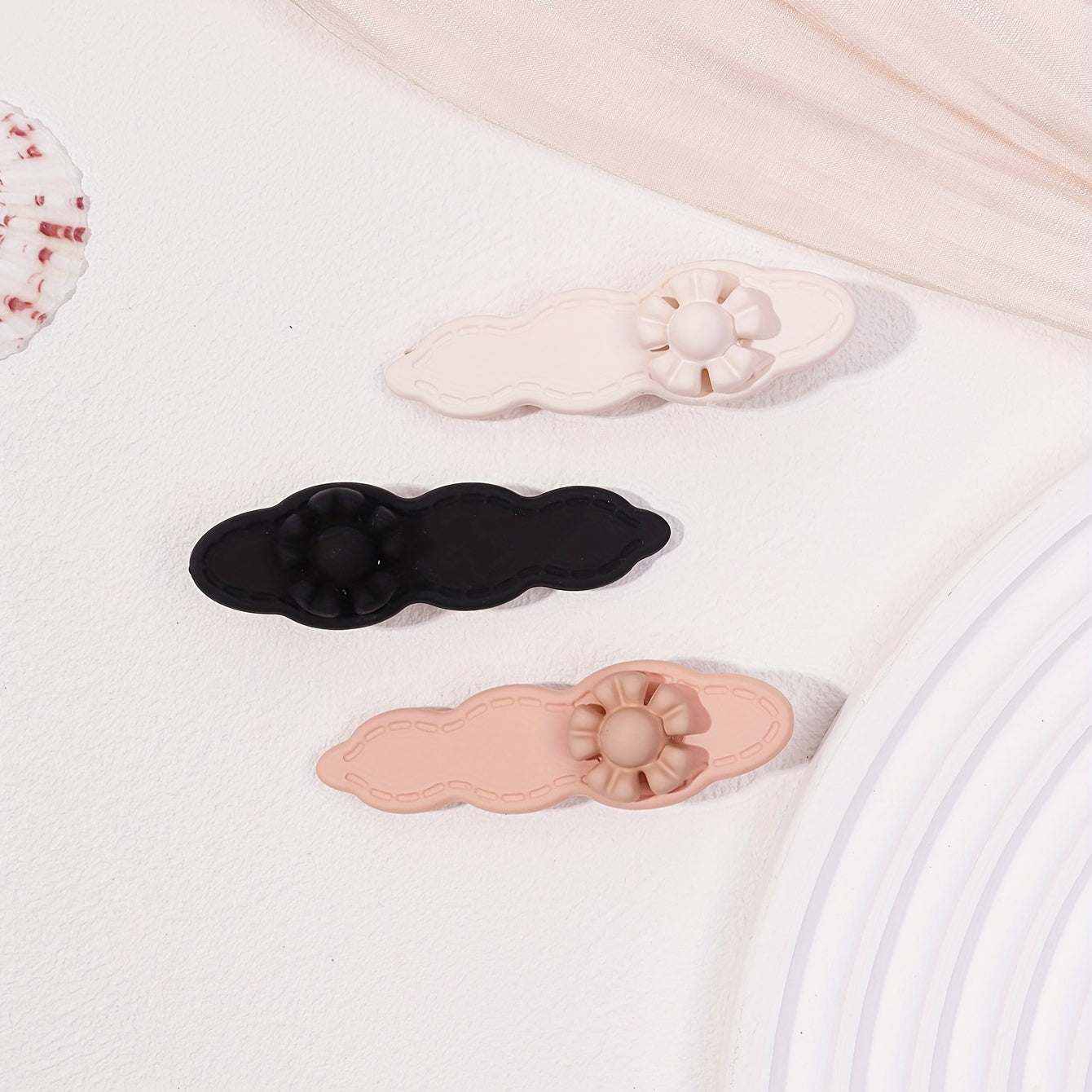 3pcs Wavy Hair Clip Flower Decor Duck Billed Clip