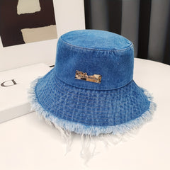 Distressed Denim Bucket Hat Sunshade Cap for Women