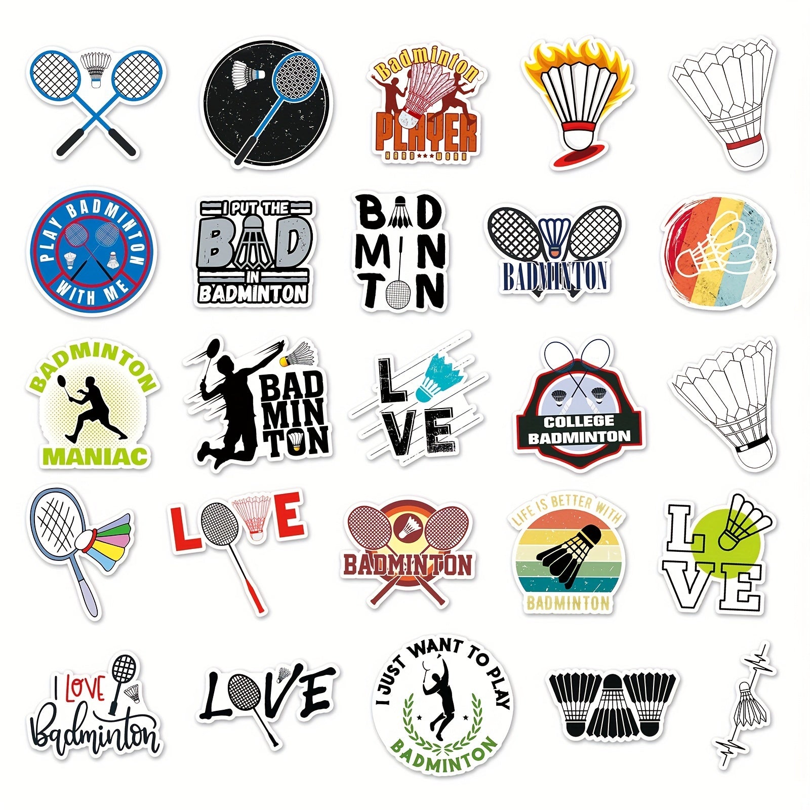 50pcs Badminton Graffiti Stickers DIY Waterproof Luggage Stickers